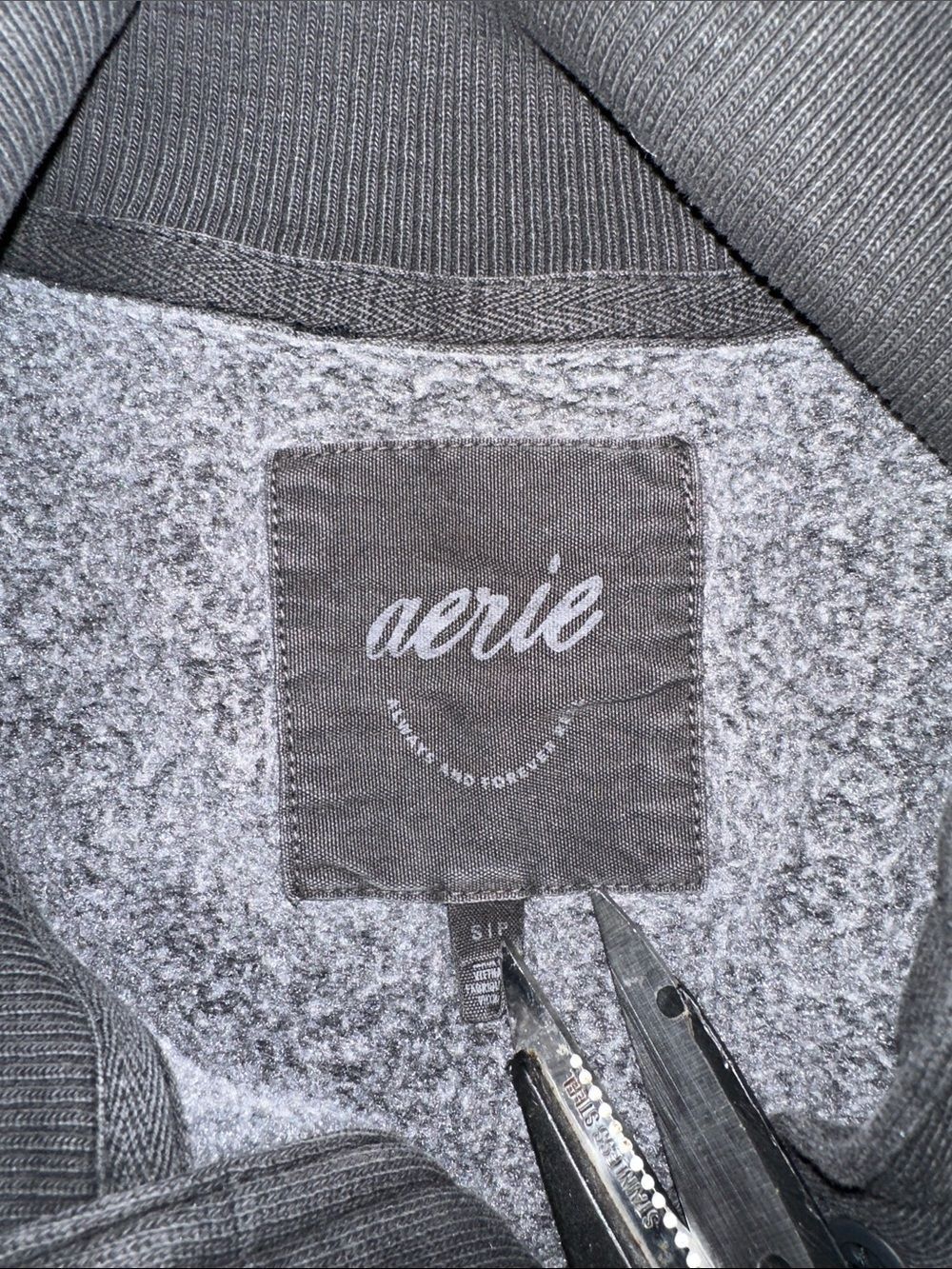 aerie S Smoked Gray Vintage Popover Oversized Polo Cotton Sweatshirt - Picture 5 of 5